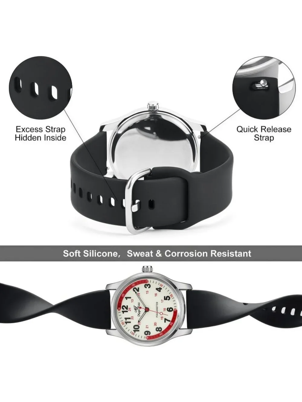 Women's Black Easy to Read Military Time Waterproof Luminous Fashion Wrist Watch